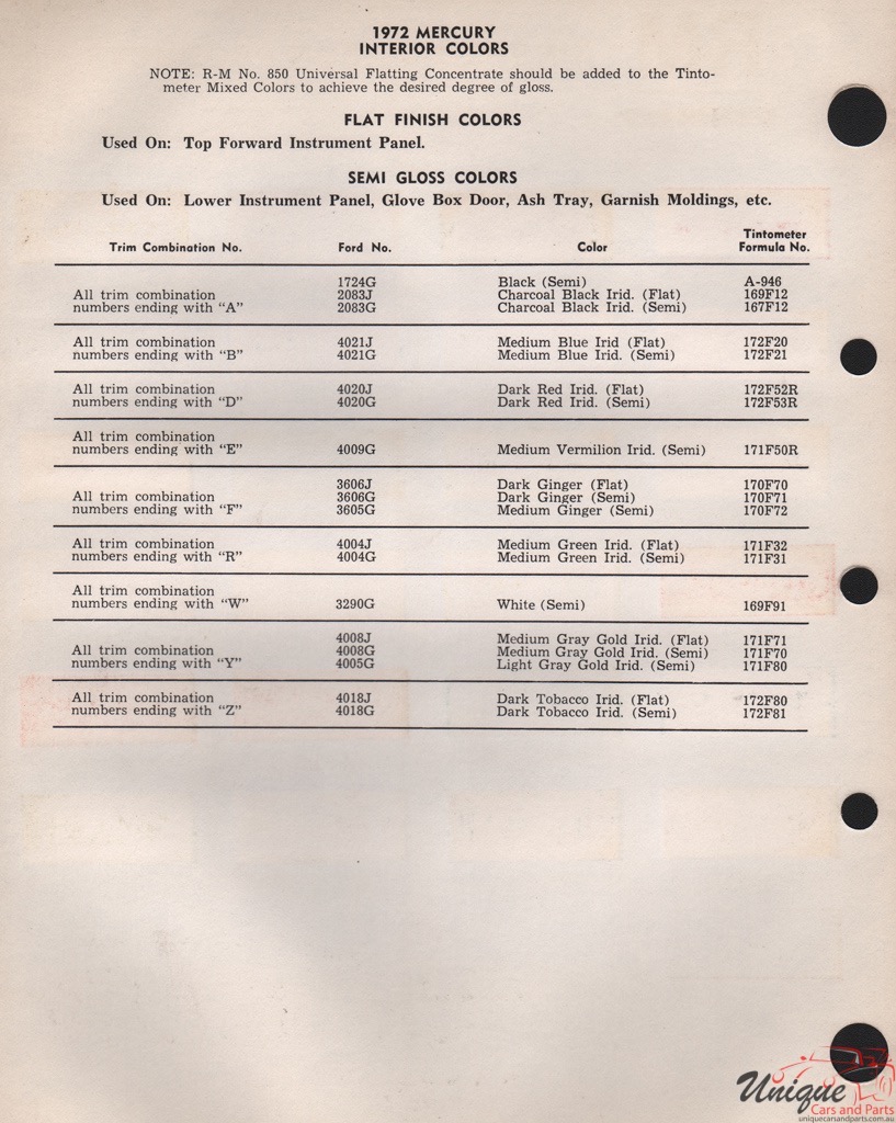 1972 Mercury Paint Charts Rinshed-Mason 2